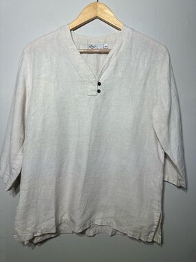 Women’s Hot cotton linen 3/4 length sleeve summer Casual cream ivory color Small